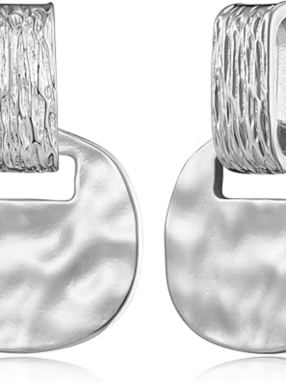 NEW Silver Boho Hammered Dangling Earrings Chunky Cuban Modern Statement Finish